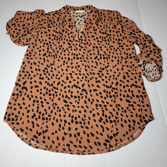 Jodifl Brown and Black Leopard Patterned Blouse Size Small - Picture 1 of 8